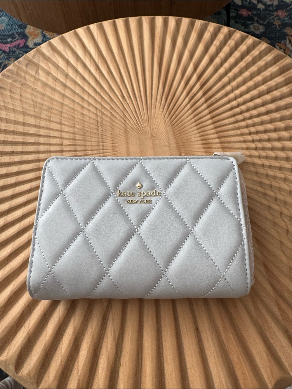 Kate Spade Carey Quilted Leather Medium Compact Bifold Wallet Light Gray NWT